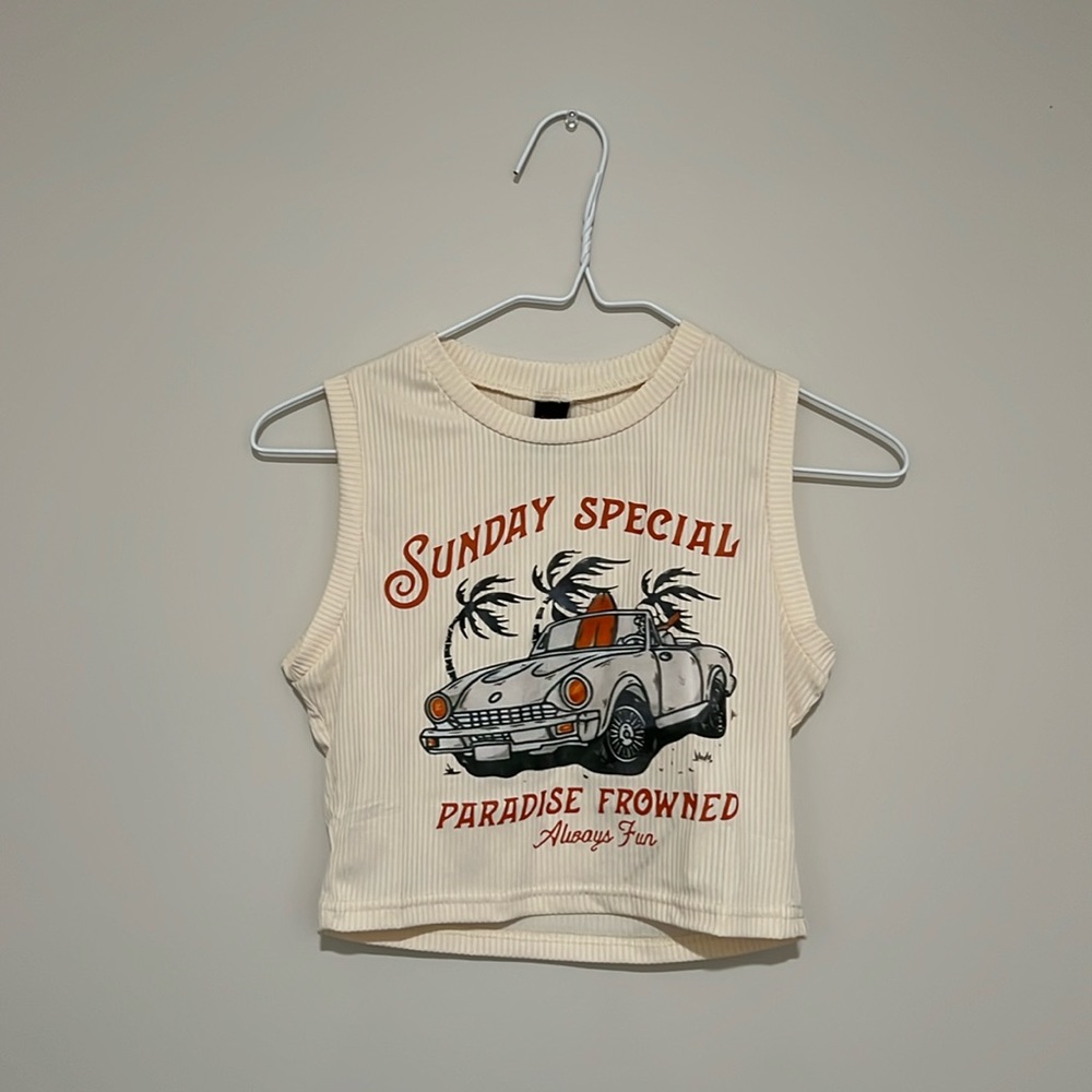 Cream “Sunday special” cropped tank, NEVER BEEN WORN!